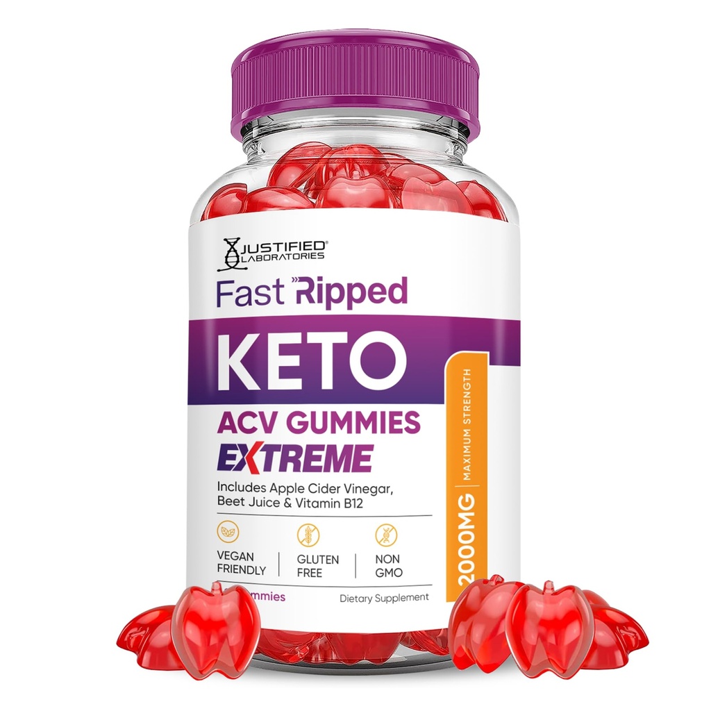 Justified Laboratories Fast Ripped Keto ACV Gummies Extreme 2000MG Fast Ripped Keto Gummies Apple Cider Vinciate Formuleret med Pomegranate Beet Juice Powder B12 Vegan Non GMO 60 Gummys