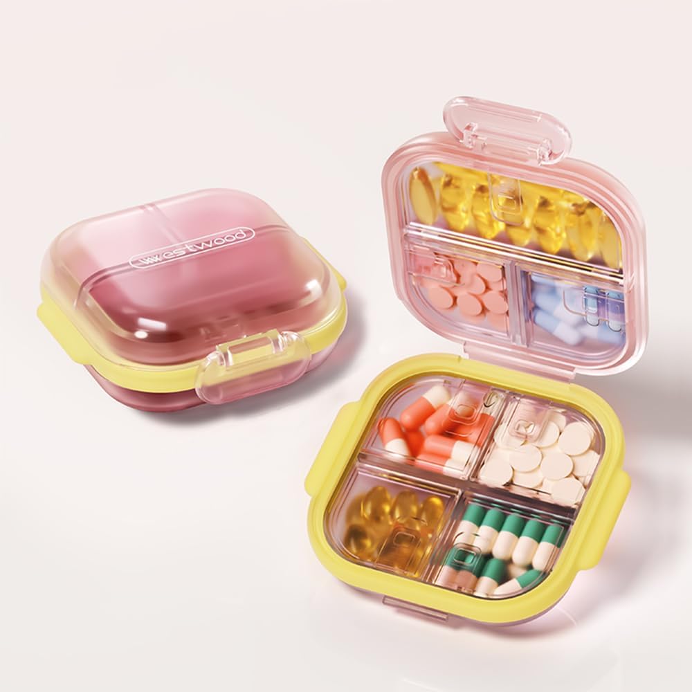 Sammenklappelige Lille Pill sag med 7 store kompartmenter, Let at åbne Daily Pill Box for purse, Travel Pill Organizer Pill Container Pill Holder for Vitamin, Kosttilskud og Medicin (Pink)