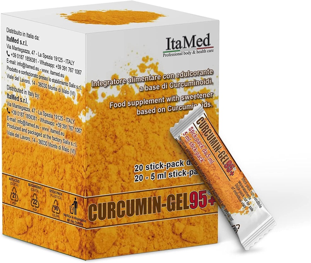 Kunstig gurkemeje Supplement Gel - 95 + curcumin pulver med HGC- C kompleks, organisk formel, 20 stick- pakker (5 ml hver), gurkemeje for forbedret biotilgængelighed