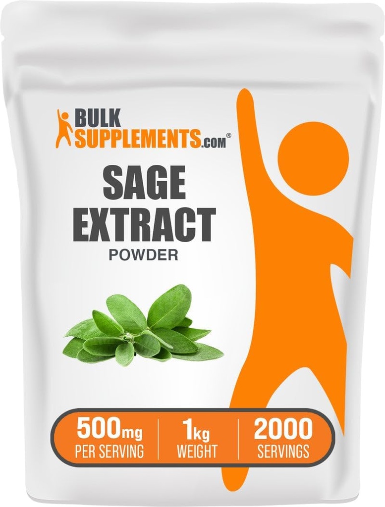 BulkSupplements.com Sage Extract Powder - Herbal Kosttilskud, Sage Powder, Antioxidant Kilde - Gluten Free, 500mg per Serving, 1kg (2,2 lbs) (Pack of 1)