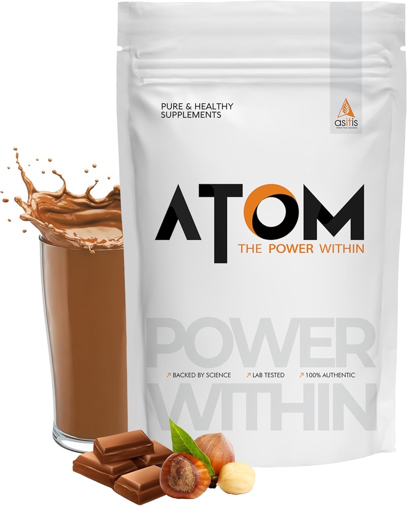 Asitis Nutrition AS-IT-is Atom Whey Protein 1kg/35.2 Oz with Digestive Enzymes | USA Labdoor Certified for Accuracy & Purity | Choco Hazel Fusion Flavor | 27g Protein | 5.7g Bcaaâ