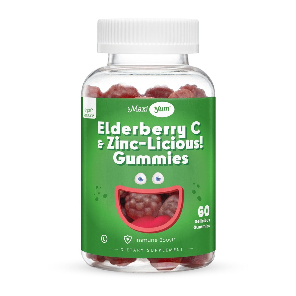 Elderberry Zink Gummies - Økologisk Sambucus Elderberry Gummies med zink og C-vitamin - Vegansk immunforsvar for voksne og børn - Chewable Elderberries Kosttilskud til immunitet Boost - 60 Gummies