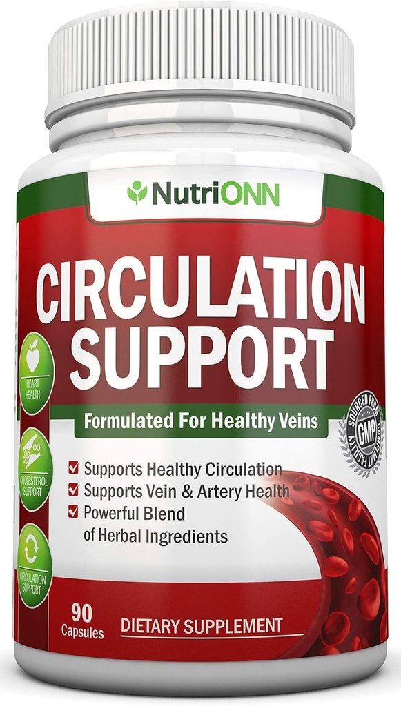 Blood Circulation Support - All Herbal Supplement for sund blodgennemstrømning, Arterier & Veins - Promodes Leg Comfort - Med Hawthorn, Niacin, L-Arginin, Slagterum, Cayenne Pepper, Horse Chestnut