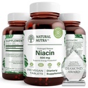 Natural Nutra Time- Release Slow Niacin 500mg (vitamin B3), Support Sund Cholesterol, Promodes Cardiovaskulær Sundhed, Promoderer hudceller og Forbedre kognitiv funktion, 250 Veganske tabletter