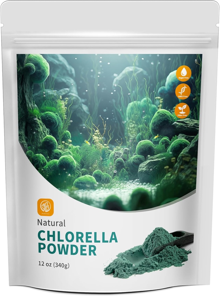 Chlorella Powder Natural med 12 oz - Chlorophyll Powder, Understøtter immunsystem & leverfunktion, Hold unge, Vegan, Rich i Vegan Protein og Vitamin.