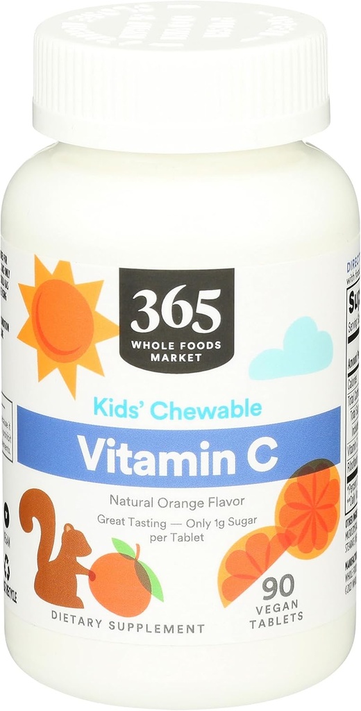 365 af Whole Foods Market, Kid 'Chewable Vitamin C, Natural Orange Flavor, Vegan, 90 Greve