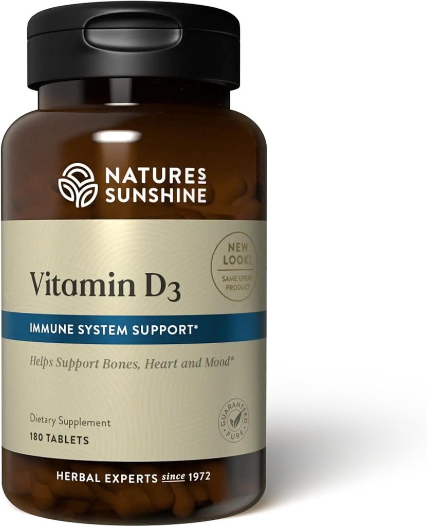 Naturens Sunshine D3-vitamin, 180 tabletter, 124; Understøtter Knoglesundhed, bidrager til den samlede sundhed, og kan forbedre stemningen
