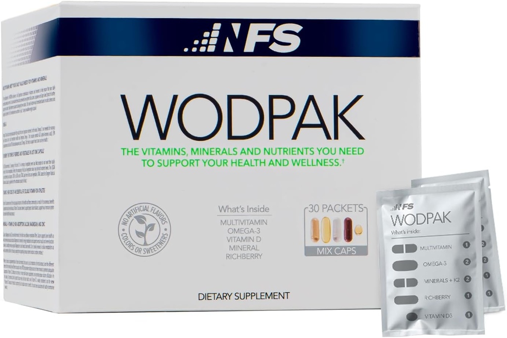 NF Sports WodPak Complete Daily Multivitamin Vitamin Pack til mænd og kvinder, Soft- Gel Berry- Fine Multivitaminer med D-vitamin, Vitamin D3, Zink, Omega 3, 30 Servering (Pack af 1)