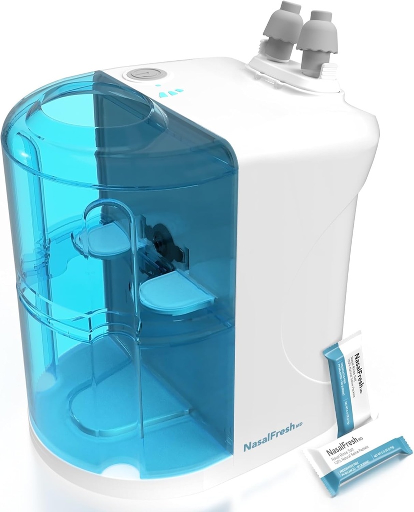 NASALFRESH MD - Dual drevet Nasal kunstvanding System Nasal skylning og vask - Sinus Decongestant Relief System w / 30 Saline Pakker - Genopladelig - 1 sæt af Næsepuder - Snore Remedy