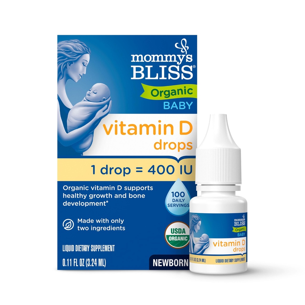 Mors Bliss Organic Vitamin D Drops - Spædbørn og Newborns - Understøtter vækst og benudvikling - Easy Use - 400 IE Per Drop - 100 daglige servicer