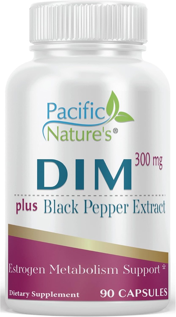 Pacific Nature DIM 300mg med sort peber (90 kapsler) Diindolylmethan supplement til Hormonbalance og støtte til både mænd og kvinder - Glutenfri, ikke-GMO