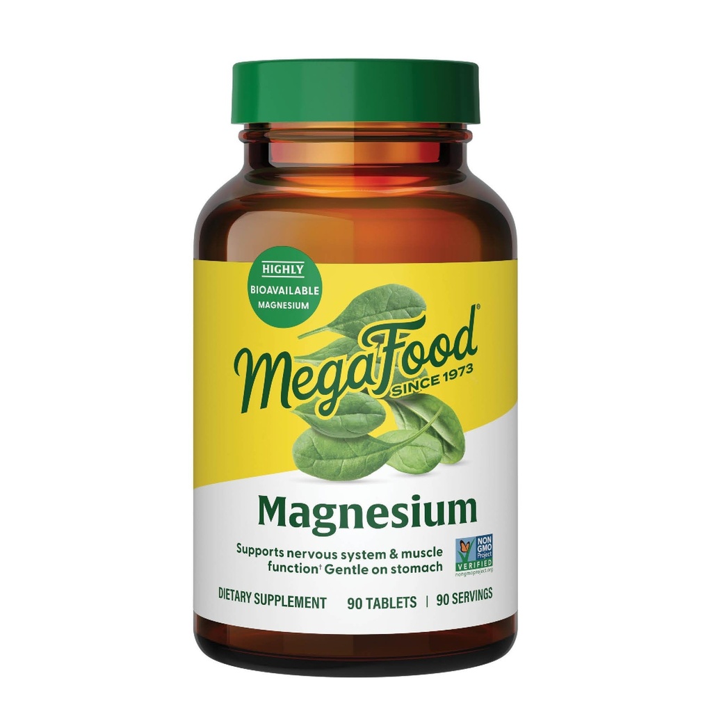 MegaFood Magnesium - Understøtter hjerte & nervesystem - Magnesium tillæg med fermenteret Magnesium Glycinat - Vegan, Glutenfri, Non- GMO og Kosher - Made without 9 Food Allergens - 90 Tabs