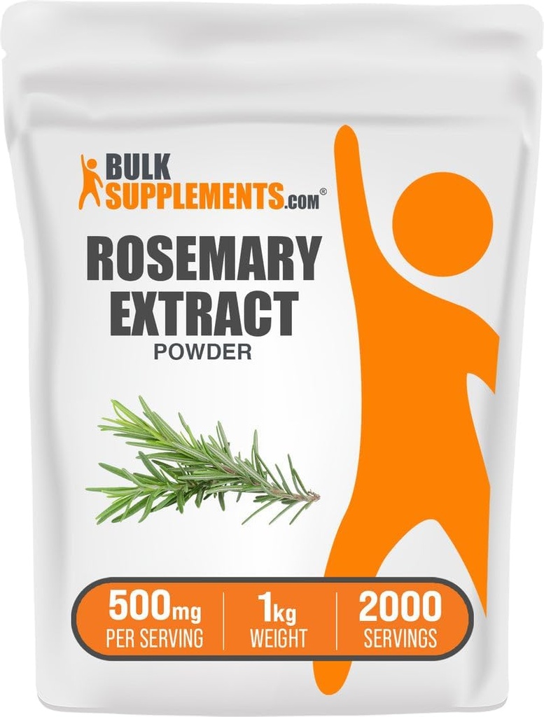 BulkSupplements.com Rosemary Extract Powder, from Rosemary Herb - Herbal Supplement, Gluten Free, 500mg per Serving, 1kg (2,2 lbs) (Pack of 1)