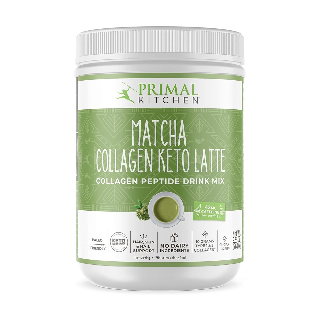 Primært køkken Matcha Collagen Keto Latte Pulver, Sukkerfri Collagen Peptider, 9.33 Ounces