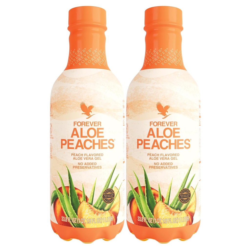 Forever Living - Aloe Ferskner - Pure Aloe med Real Peach Flavor - Understøtter fordøjelse og immunitet - Vegan og Gluten- Free - 33,8 fl oz (2 - Pack)