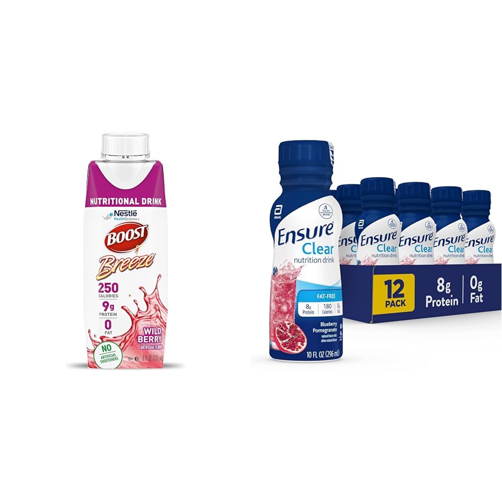 BOOST Breeze Clear Nutritional Drink, 9g Protein, 250 Nutrient- Rich Calories, Wild Berry, 8 fl oz & Sikre flydende klar Nutrition Drink, 0g fedt, 8g protein, Blåbær Pomegranat, 10 Fl Oz