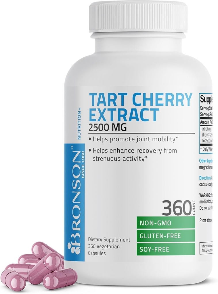 Bronson Tart Cherry Extract 2500 mg vegetariske kapsler med antioxidanter og flavonoider Non- GMO, 360 Tæl