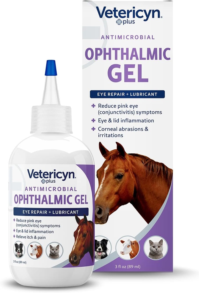 Veterincyn Plus Ophthalmic Eye Gel for Heste Note 124; Eye Salve Alternativ til Smøremiddel og Relieve Horse Eye Irritations, Sikker for alle dyr. 3 ounces