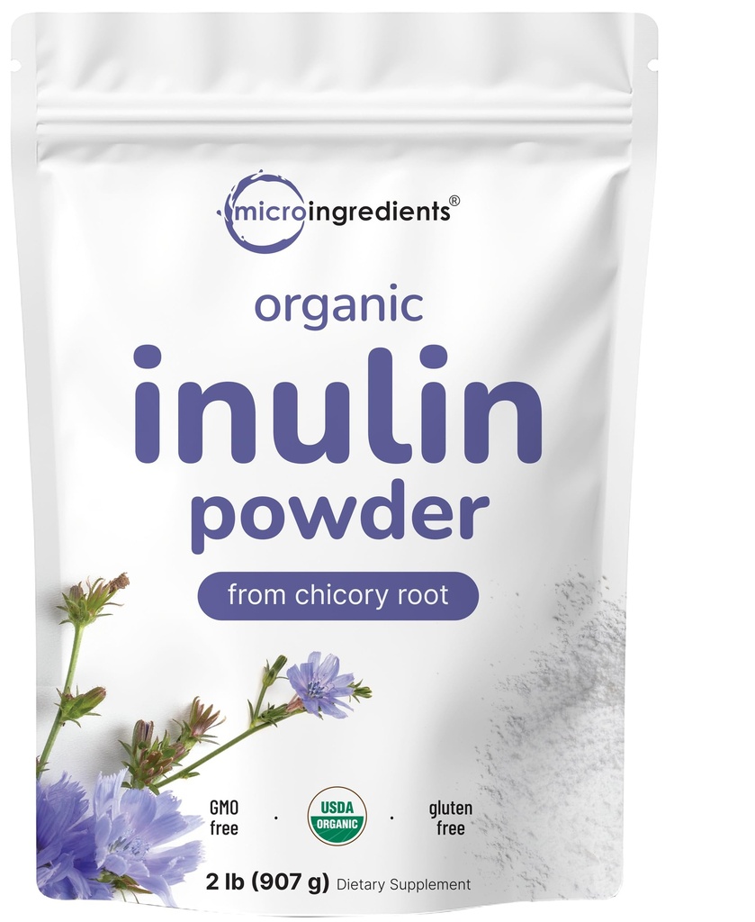 Micro Ingredients Organic Inulin Fiber Powder, 2lb Medical 124; Natural Prebiotic to Support Dissestive & Gut Health Medical 124; Opløselig, Nemt fordøjelig Medical 124; Unflavored, Vegan
