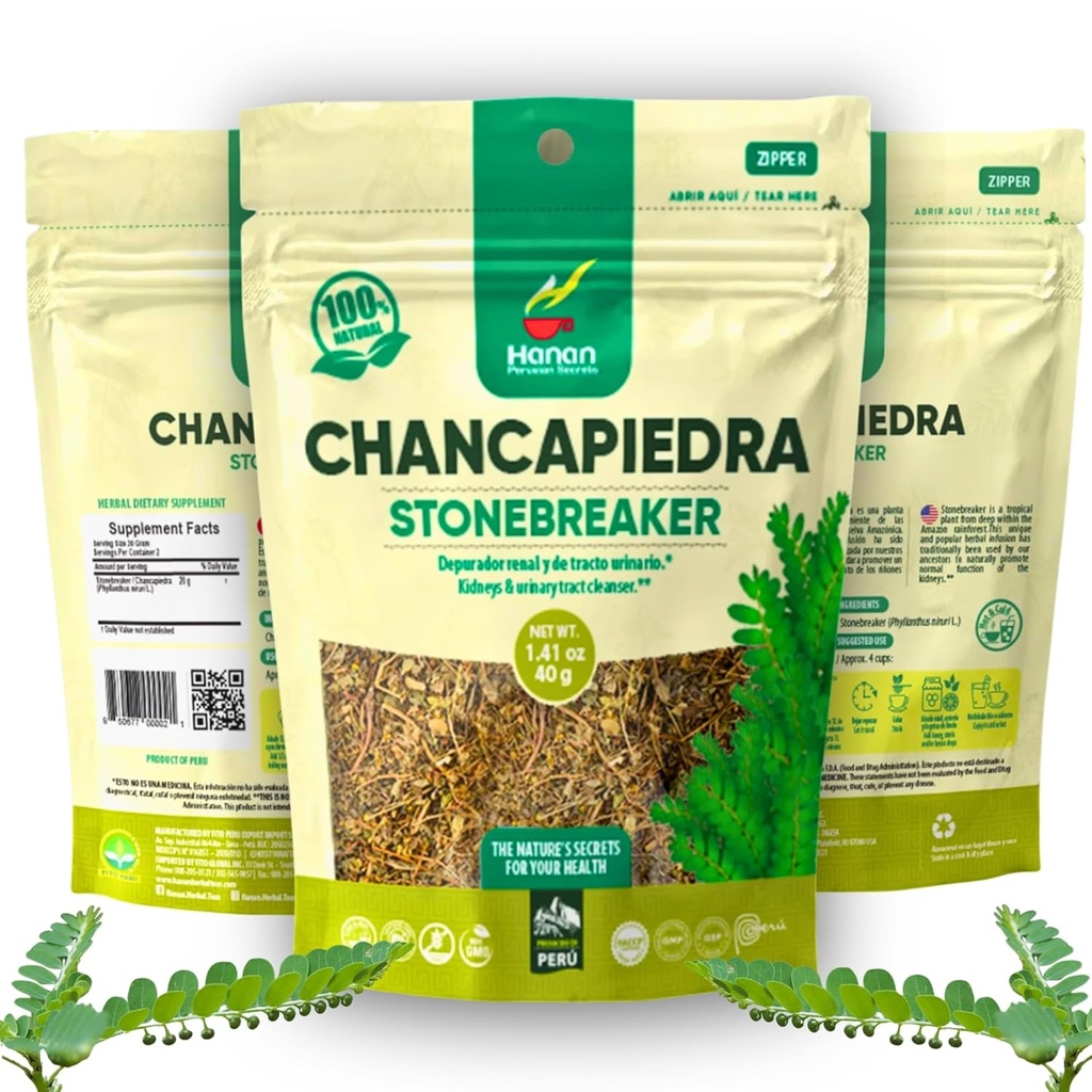 Hanan Chanca Piedra Loose Leaf Herbal Tea 4.2oz 120g Stone Breaker 40 Grams Hver af All- Natural Chancapiedra Plant blade og stængler dyrket i Peru - Pack of 3
