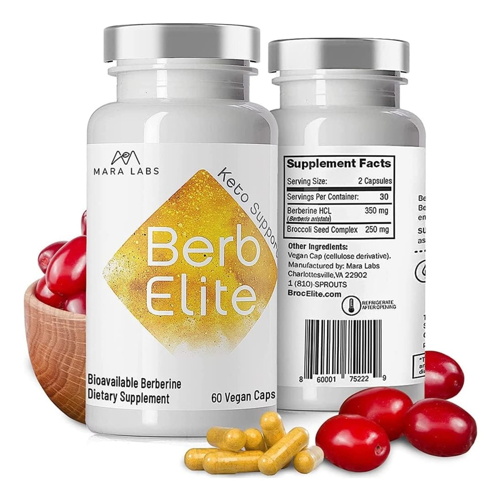 Mara Labs Berbilite Dex124; 350mg Berberine HCL & Broccoli Seed Complex for Increase Bioavailability Dex124; 60 Vegankapsler