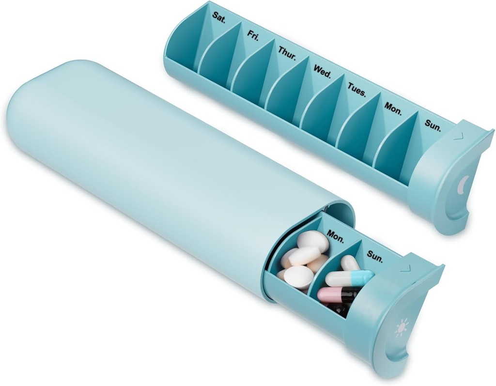 Opgraderet Pill Organizer 2 gange om dagen, AM PM Pill Box 7 dag, Ugentlig rejse Pill Container, Cute Pill Case for Vitamin, Medicin, Vitamin, Fiskeolier og Kosttilskud (blå)