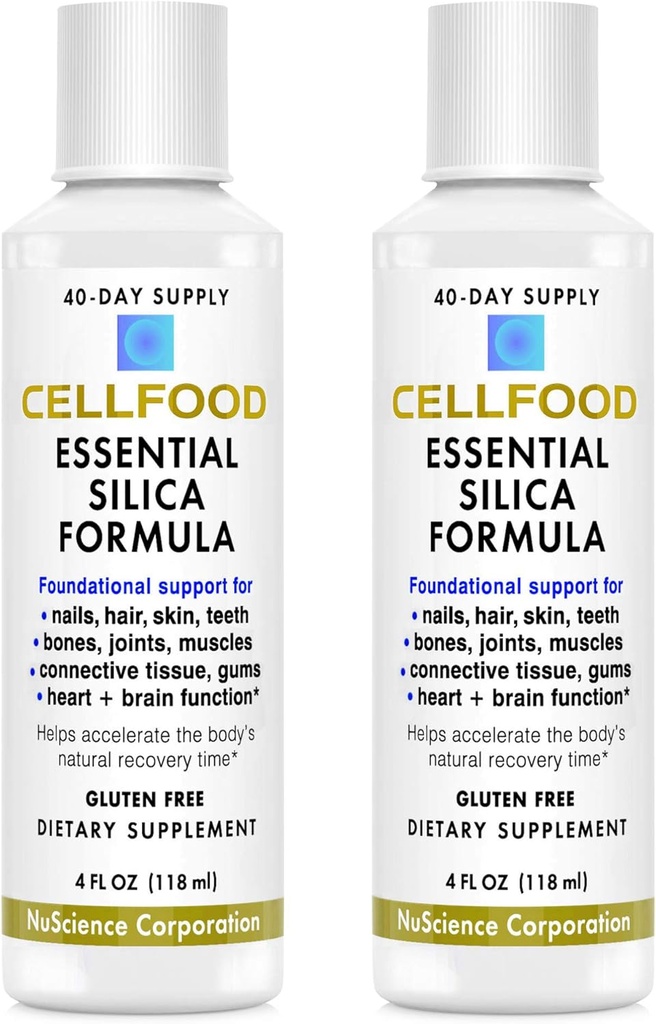 Cellfood Essential Silica Anti- Aging Formel, 4 fl oz, 2 Pack - Understøtter sunde knogler, Joints, Hår, Hud, Nails, Tænder & Gummer - Let at Absorb - Gluten Free, Thiaminase Free, Non- GMO - 80- Day Supply