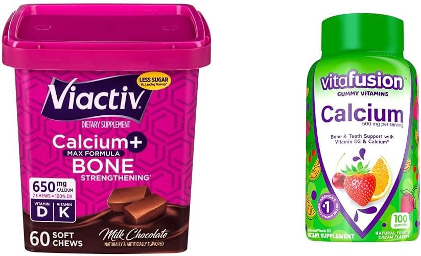 Viactiv Calciumtykkere 60 Grev & Vitafusion Calcium Gummy Vitaminer 100 Greve - Calciumtilskud til ben & tænder support