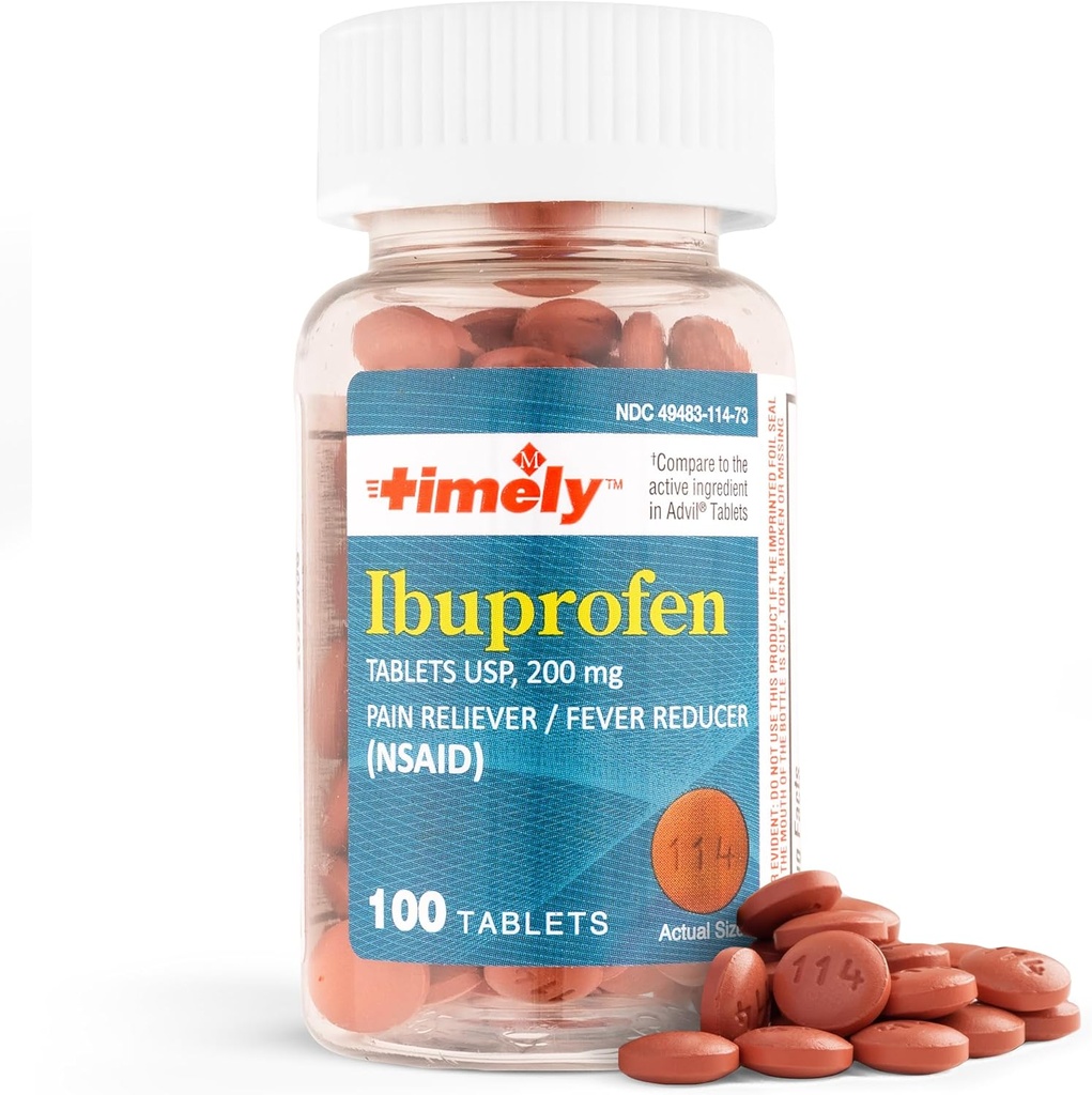 TIME-CAP LABS, INC. Tidligt Ibuprofen 200mg 100 tabletter - (NSAID) smertestillende piller for hovedpine, menstruationssmerter, tandakker, muskelsmerter, arthritis smerter, kropsache