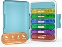 Ugentlig Pill Organizer 4 gange om dagen, 7 dag Pill Box 4X, Portable for Travel Pill Case for Pills / Vitamin / Fish Oil / Medicin / Kosttilskud (4x7 Blue + Rainbow)
