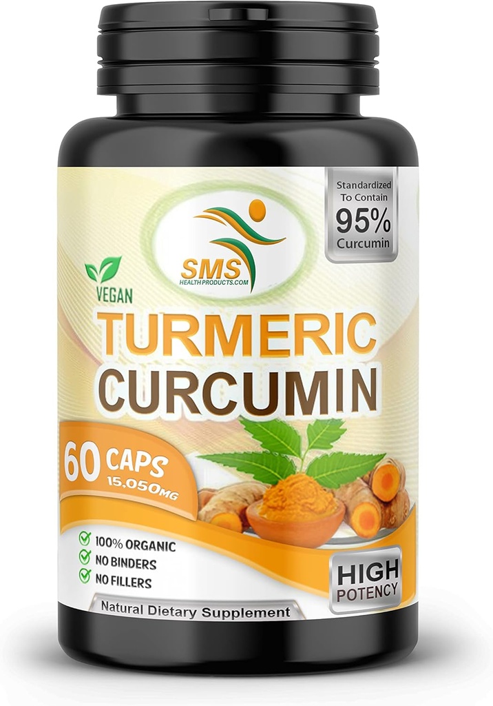 Pure gurkemeje 1000 mg sort peber ekstrakt 95% CURCUMINOIDS, Ikke GMO, Øget absorption, Gluten Free, 500mg 60 Veggie kapsler