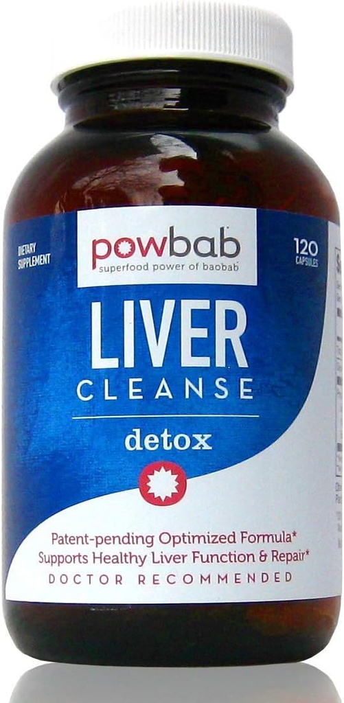 powbab Liver Cleanse Detox. #1 Patent-Pending Optimized Repair Formula. Liver Md Focus Research with Organic Baobab, Beet Root Powder, and Goji. Beats Milk Thistle Silymarin & Dandelion (120 capsules)