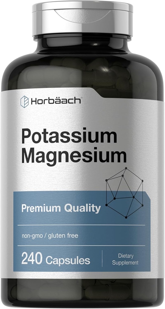 Horbäach Potassium Magnesium Supplement | 240 Capsules | Premium Quality | Non-GMO & Gluten Free