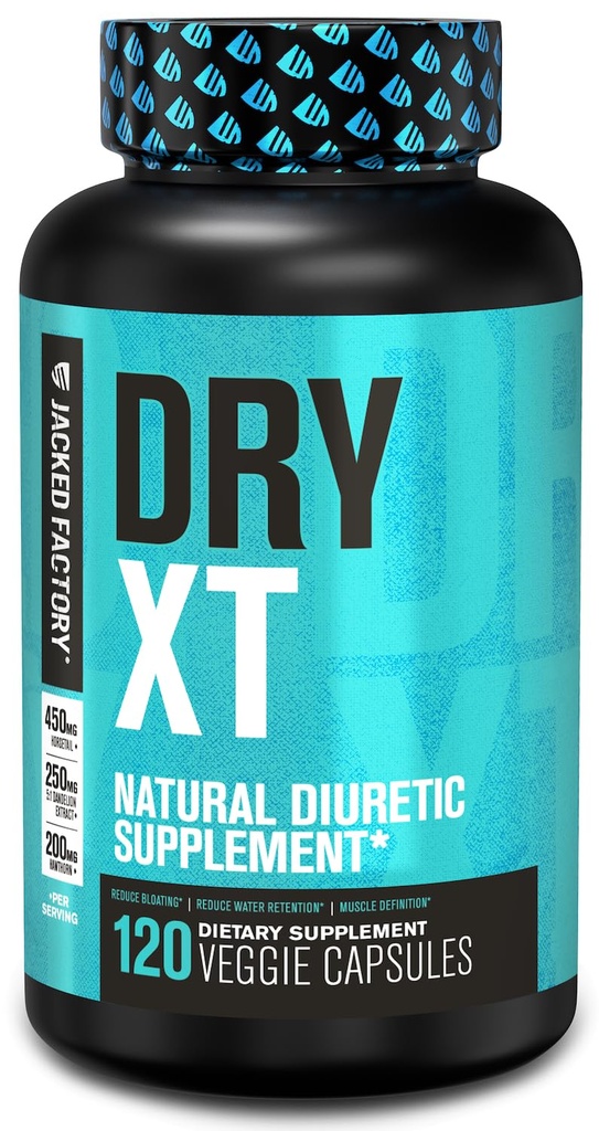 Jacked Factory Dry- XT Diuretic Water Pills - Natural Supplements124; Reducerer vandretention & Bloating Measures 124; Dandeelion Root Extract, Kalium, 7 mere kraftfulde ingredienser - 120 Veggie kapsler