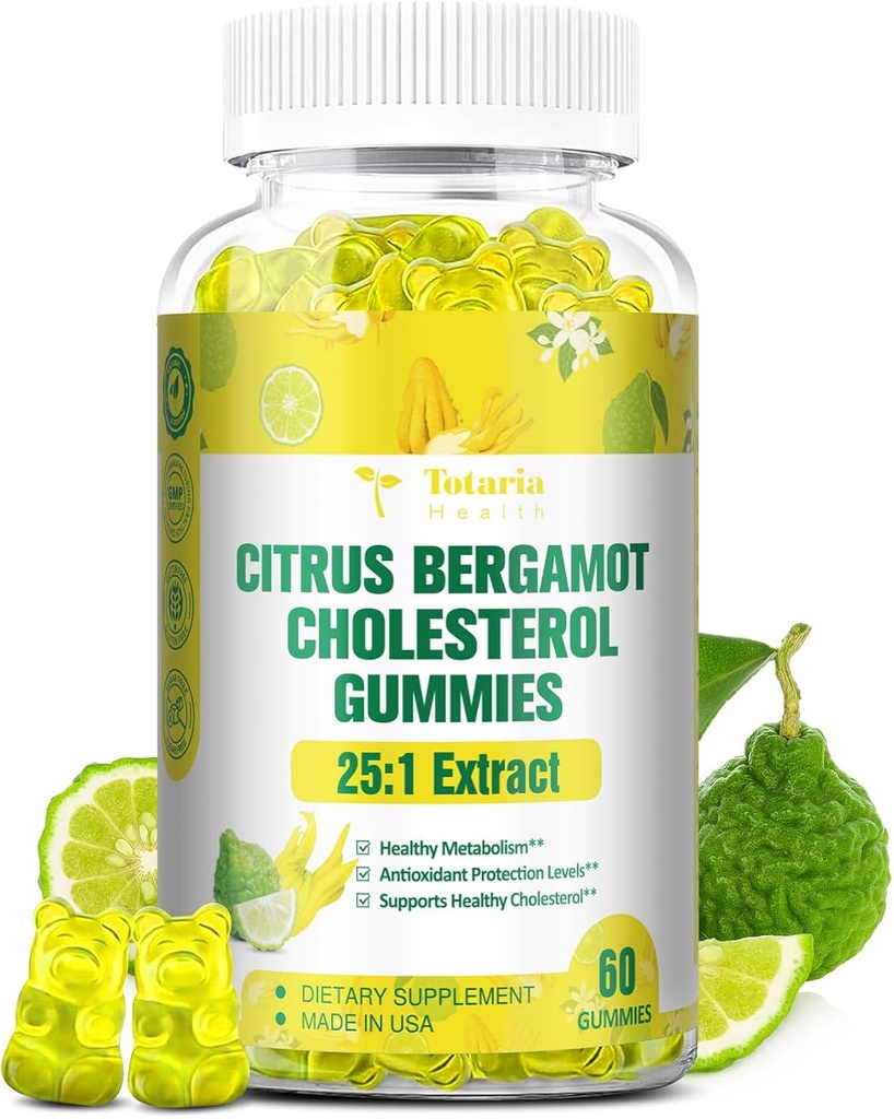 Sugar Free Citrus Bergamot Gummies for Sund Kolesterol - Alle naturlige kosttilskud 25: 1 Uddrag af italiensk Bergamot tillæg for høj Kolesterol støtte sund Anti- Aging Sugar- Free Vegan