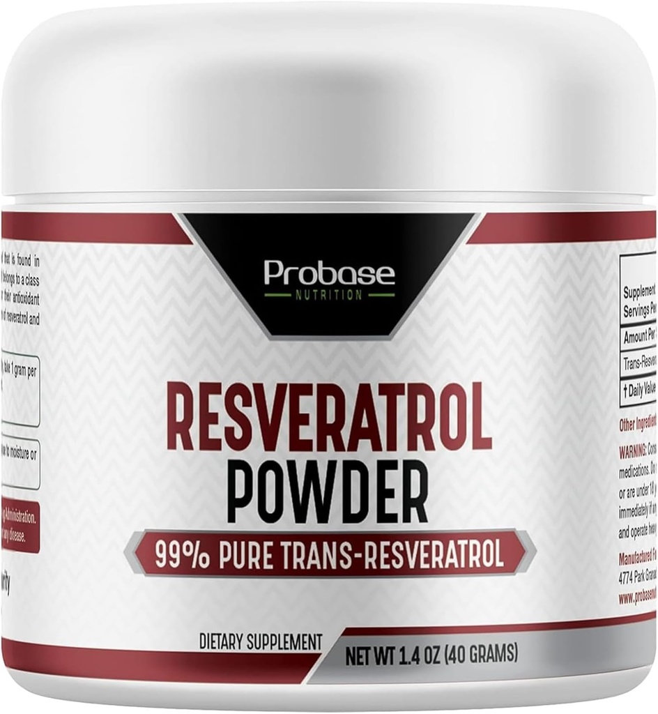 Probase Nutrition Trans Resveratrol supplement, høj renhed Resveratrol pulver til alder støtte, 40-dages forsyning, 40 mormor