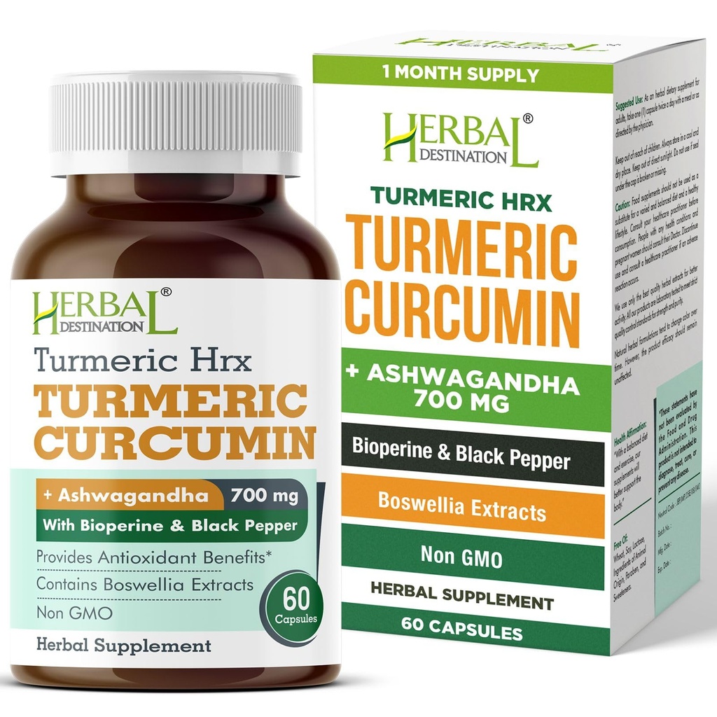 Gurkemeje supplement Hrx - immunsupplement, Metabolisme Booster fælles støtte supplement med gurkemeje curcumin, Boswellia, Curcuma & Black Pepper ekstrakt - 60 kapsler