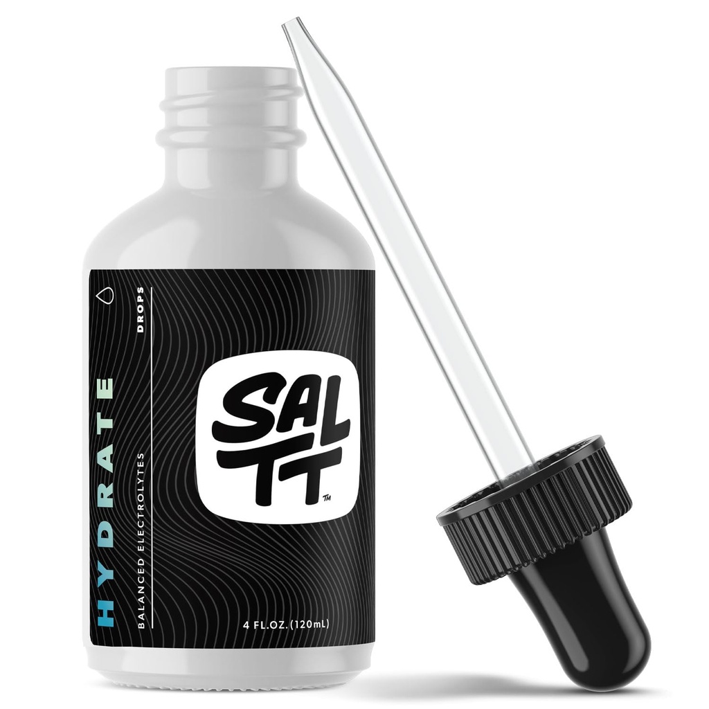 SALTT by Keto Chow - Electrolyte Hydration Drops - Keto Diets & Intermittent Fasting - Immunstøtte - Gluten & Sukker Free - Natrium, Magnesium, Kalium & Trace Minerals - Unflavored - 4 fl oz