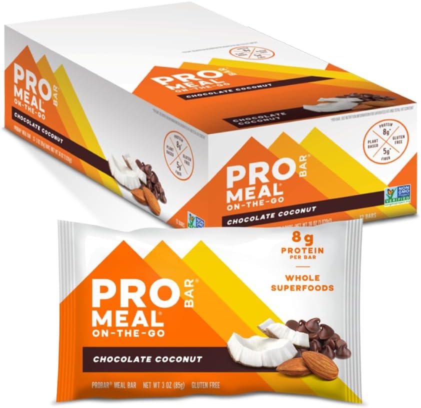 PROBAR - MEAL Bar, Chocolate Coconut, Non-GMO, Gluten-Free, Healthy, Plant-Based, Whole-Food Ingredients, Natural Energy (12 Count)