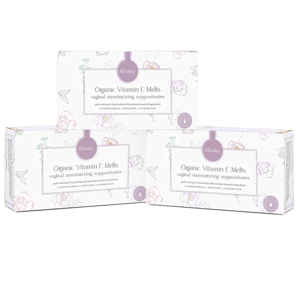 Femallay Organic Vitamin E Vaginal Melts - 3 Pack - Relief for Menopause Tørhed & Irritation - 14 Greve + Applicator