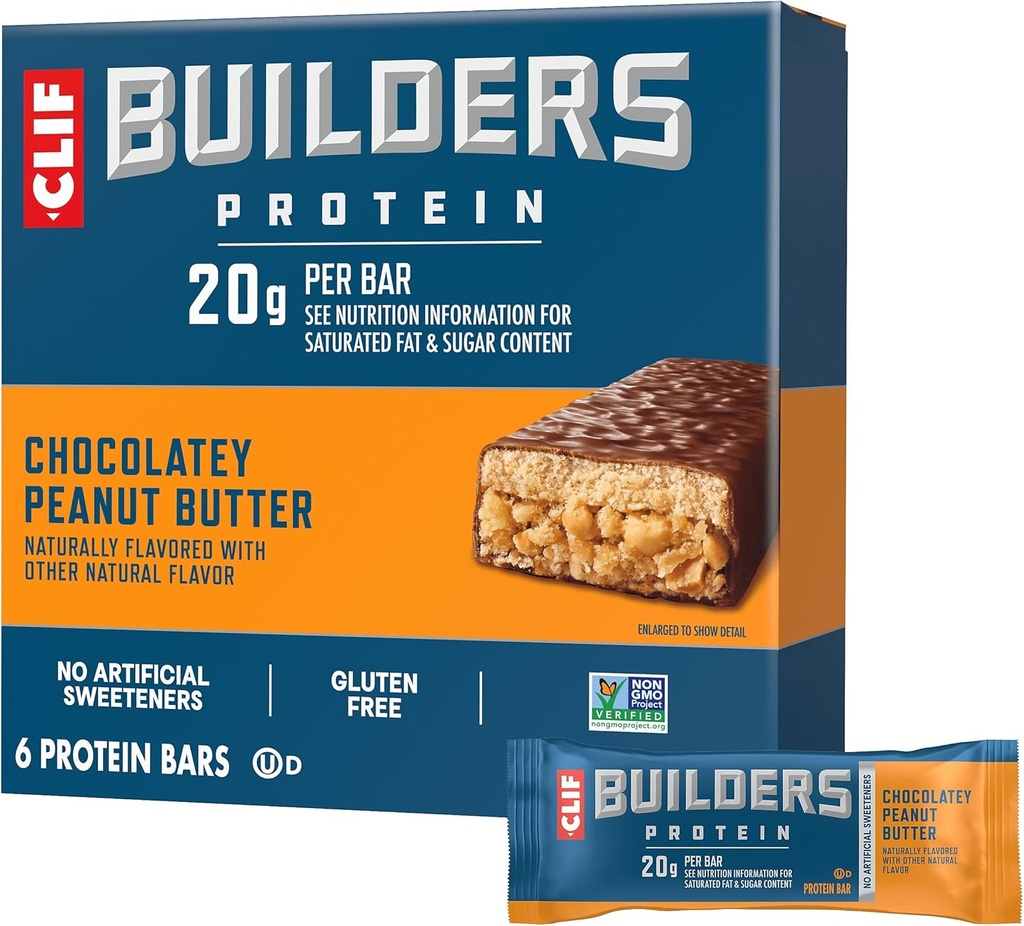 CLIF BUILDERS Proteinbarer - Chokolade Peanut Butter Flavor - 20g Plant Based Protein - Gluten Free - Non-GMO - Lav Glycemisk - Ingen kunstige sødestoffer - 2.4 oz. (6 Pack)