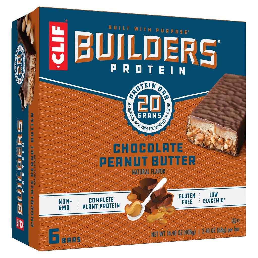 CLIF BUILDERS Proteinbarer - Chokolade Peanut Butter Flavor - 20g Plant Based Protein - Gluten Free - Non-GMO - Lav Glycemisk - Ingen kunstige sødestoffer - 2.4 oz. (6 Pack)