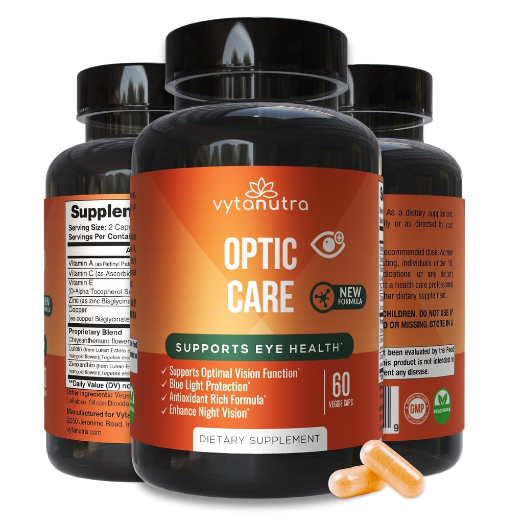Optisk Care Eye Vitamin - Lutein, Zeaxanthin, Vitamin A C E, Zink, Kobber, Chrysanthemum & Goji - Antioxidant Mikronutrient Formel for Vision Support - 3 PK