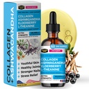 Liquid Collagen with Ashwagandha for Women & Men - Collagen Peptides Drops with L-Theanine - Hair, Skin, Nails, Joint & Stress Relief - Ashwagandha Supplement, 100,000mcg 2 Oz