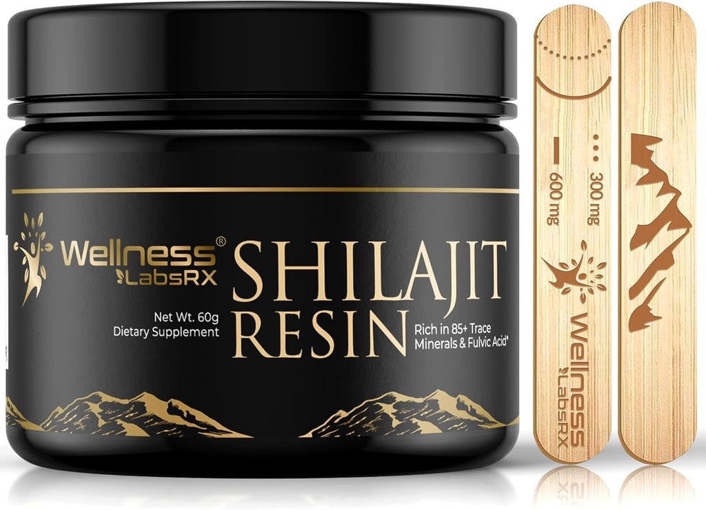 Shilajit Resin med Fulvic Acid og Trace Minerals - Gold Grade Pure Himalayan Shilajit for Mænd - Chilajit fra Gilgit pakket med 85 + Minerals, Metabolisme og immunforsvar - 60g