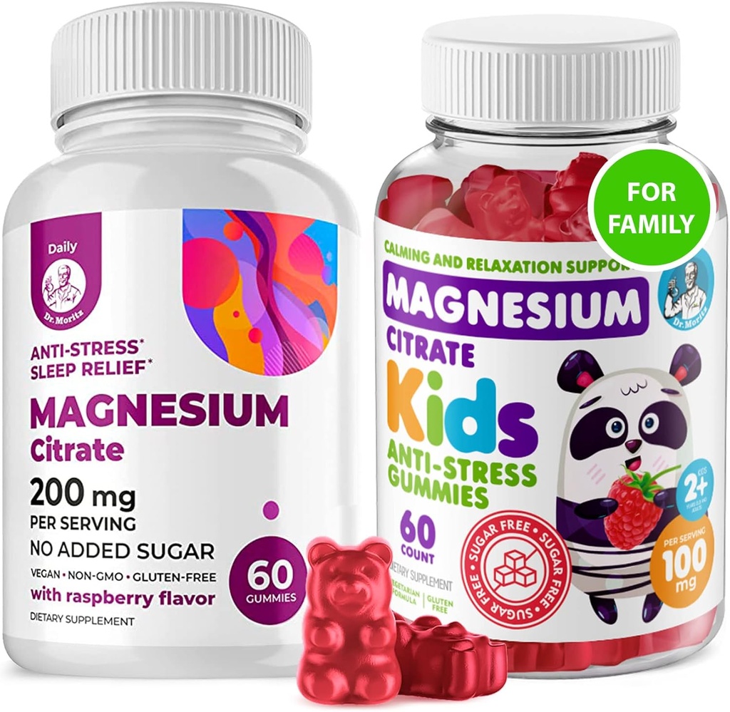 Kids Magnesium 60 Count og Magnesium 60 Count Gummies Sugar- Free - Calm Magnesium Gummies Supplement for børn, Sugar- Free Magnesium Calm Chews for børn og voksne