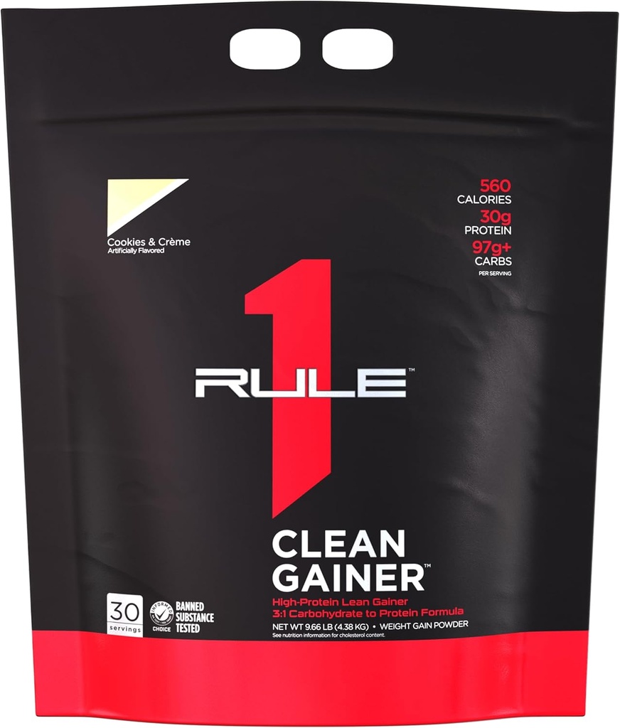 Regel 1 Clean Gainer - High- Protein Lean Gain Formel med 560 kalorier, 30g Full- Spectrum Protein, Over 90g Carbs, Under 6g af fedt (30 Servere, Cookies & Crème)
