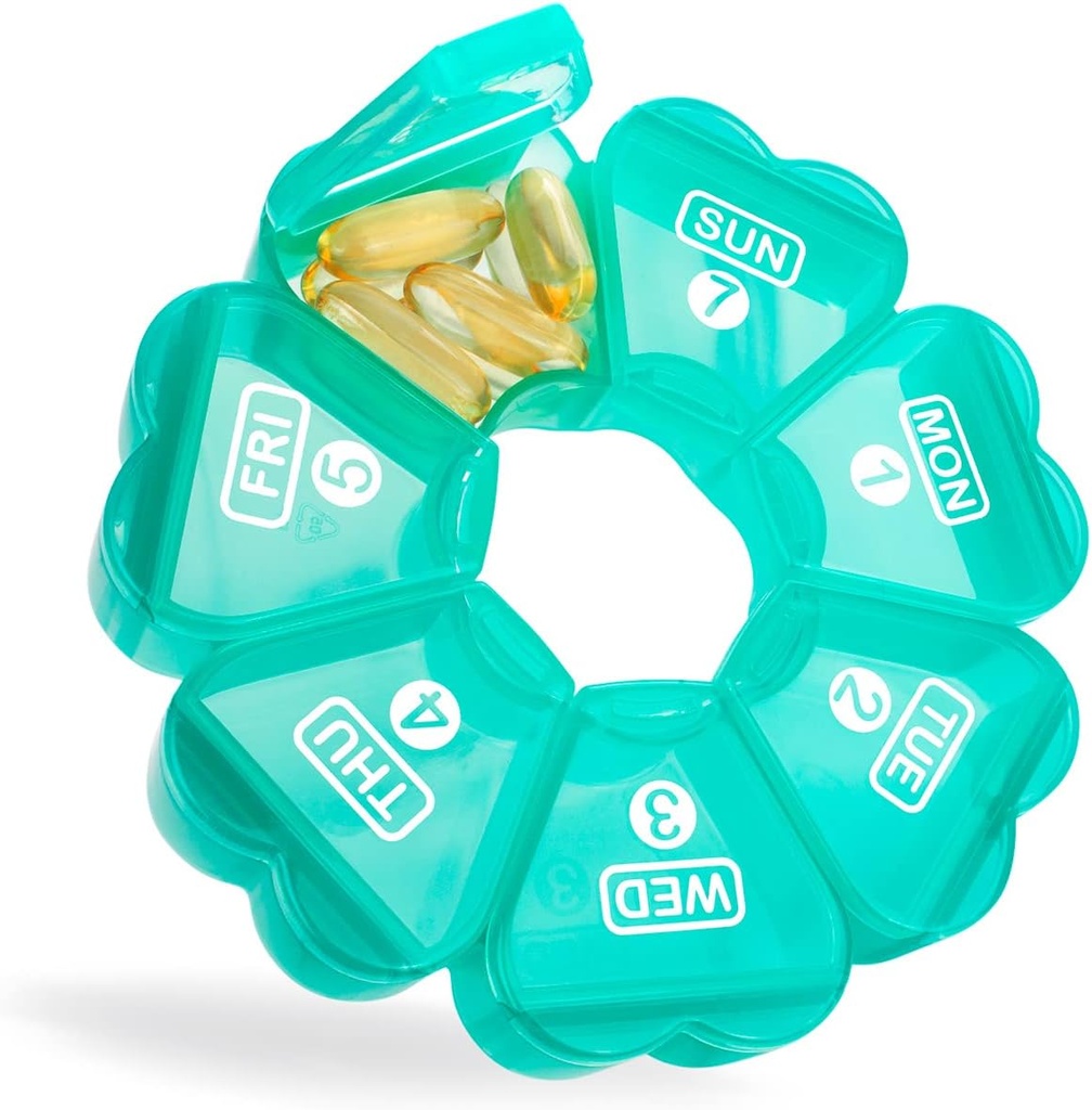 Stor Pill Organizer 7 Dag, Repressure Portable Daily Pill Cases Medicine Organizer, Ugentlig Pill Box for piller / Vitamin / Fish Oil / Kosttilskud og Medicin (grøn)
