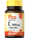 Sundance Vitamin C 1000mg med Rose Hips ttesmå 124; 60 Overtrukket Caplets ttesmå 124; Timet Release 124; Vegetar, Non- GMO, og Gluten Free Supplement