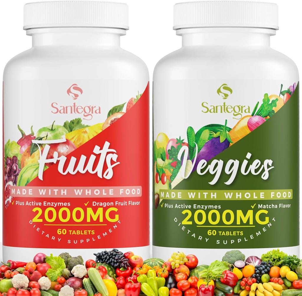 2000 MG Fruit and Veggies Supplement, 35 + Frugter og Grøntsager til Daglig Vitality, 100% Hel Food Superfoods, Antioxidant, Fordøjelsesmiddel, Rense, Energi & immunforsvar, Sukkerfri, Vegan, 120 tabletter